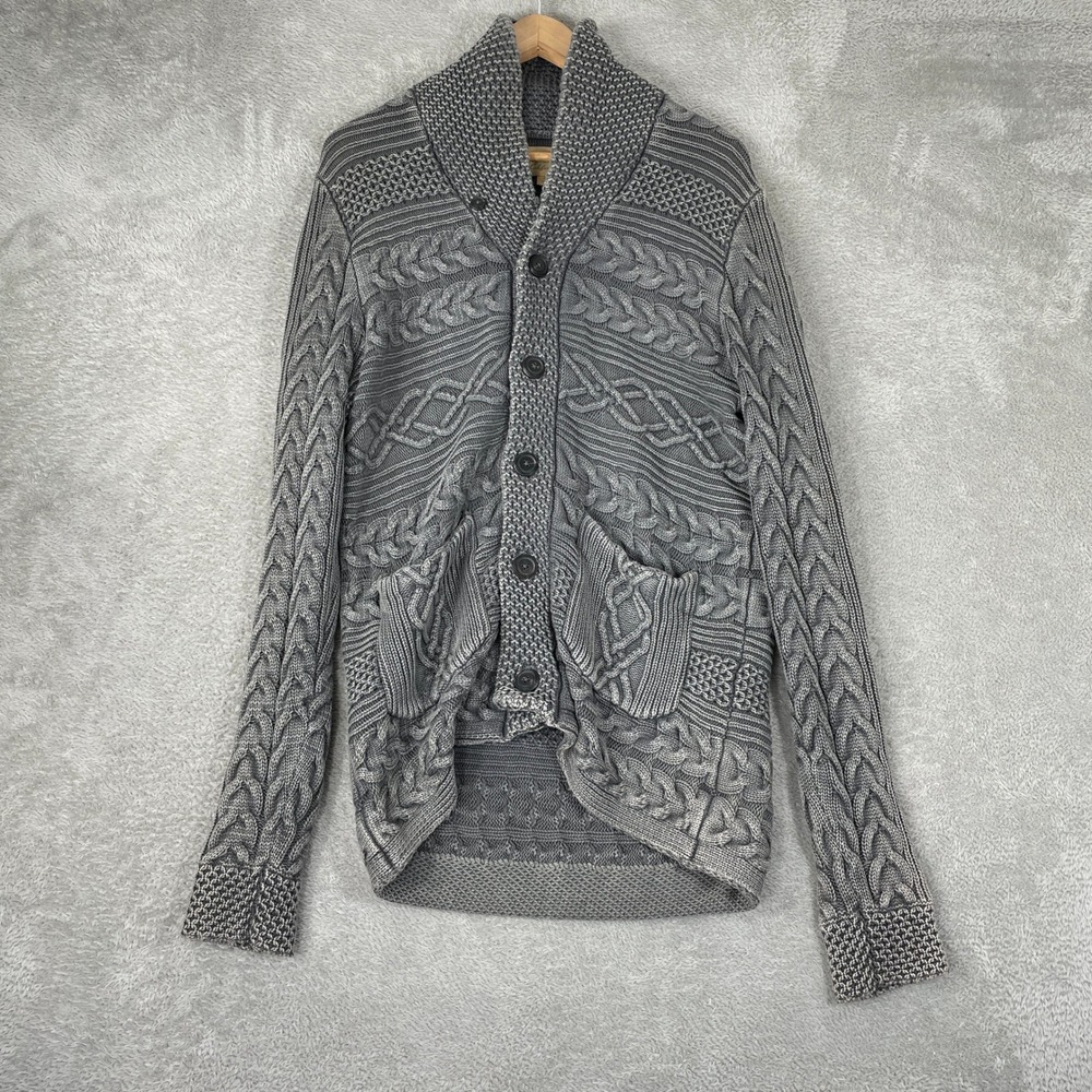 Lucky Brand Cardigan Womens Small Gray Cable Knit Shawl Collar Y2K Boho
